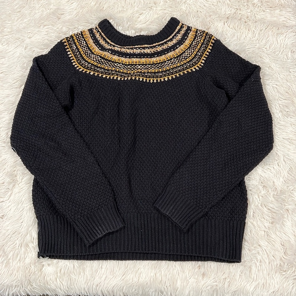 The Reeds Navy Wool Sweater with Gold accent
